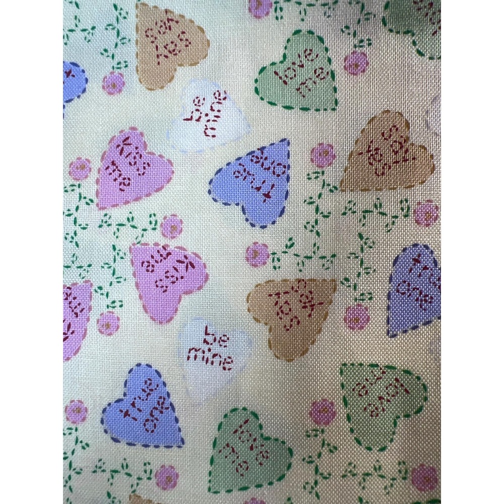 Fabric -Vintage Sweet Hearts Valentines Day Tossed Convo Heart Candy 36" x 43" W
